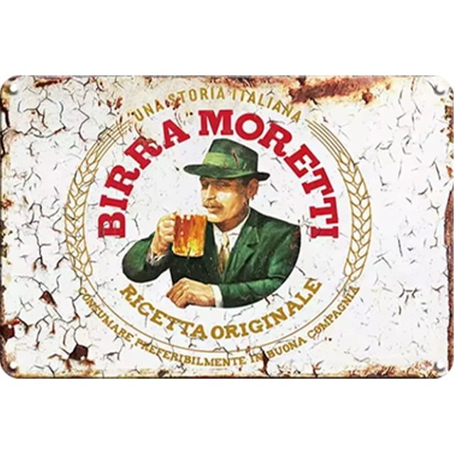 Chapa Metal Vintage Birra Moretti Barra Pintura Hierro Rectangular 30x20cm
