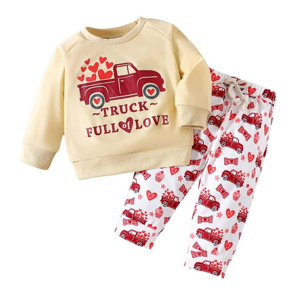 Tiweut Outfits for Kids Boys Girls Valentine's Day Cartoon Print Tops and Pants Suit Set