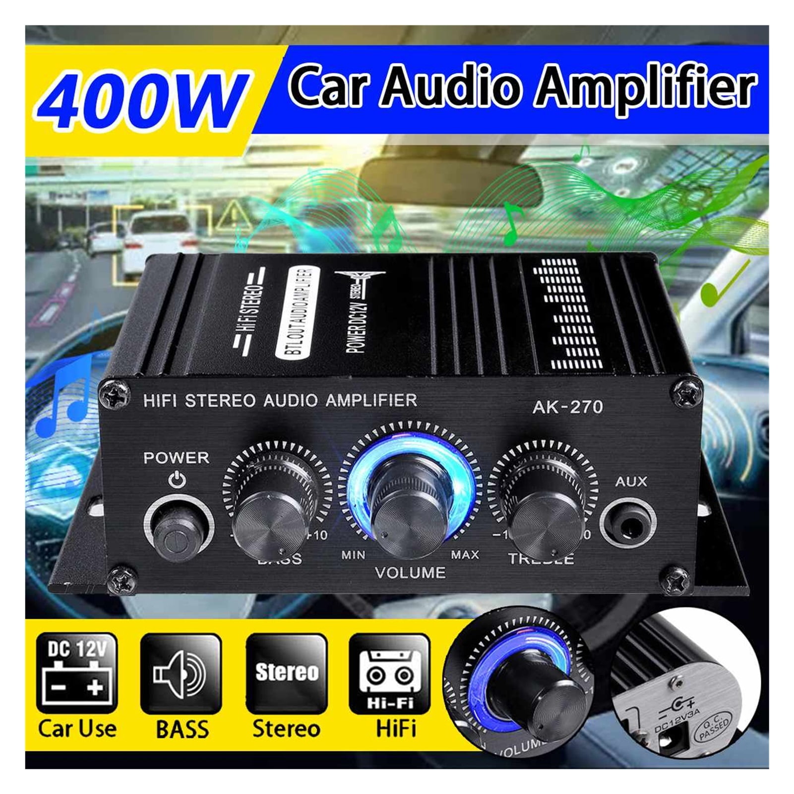 AK170/270/370/380 800W 12V Hifi Power Amplifier Stereo Home Car BASS Audio Amp Car Speaker Class D Car Home Sound Power Amp ,Multiple Applications