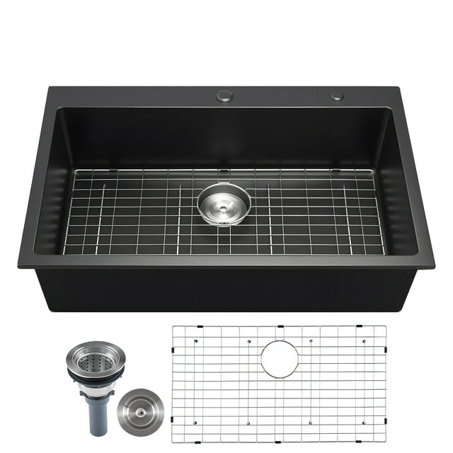 VEVOR 33 inch Granite Kitchen Sink Top Mount Single Bowl Drop-In Basin for RV Bar