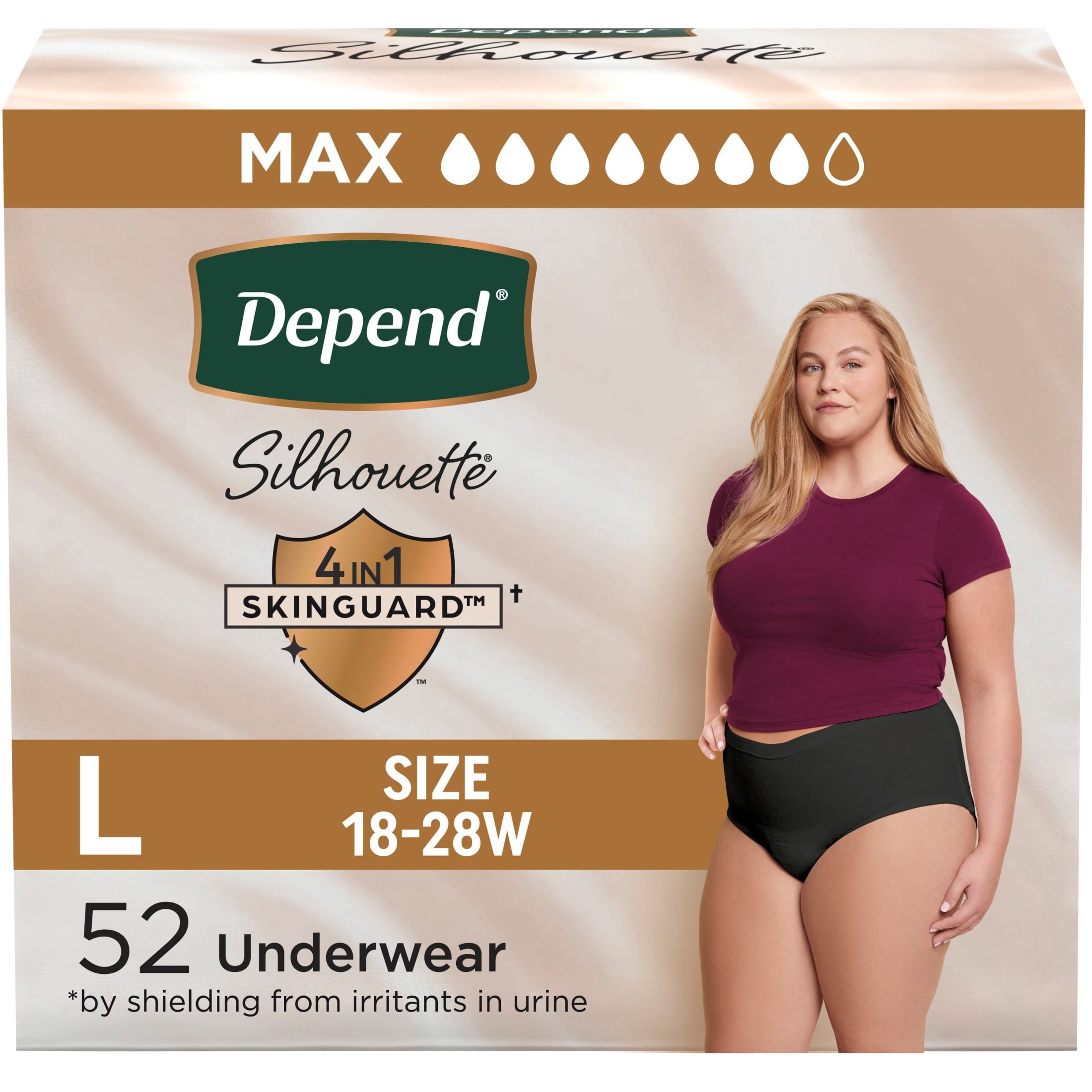 (2 pack) Depend Silhouette Women’s Incontinence & Postpartum Bladder Leak Underwear, L, 52 Count