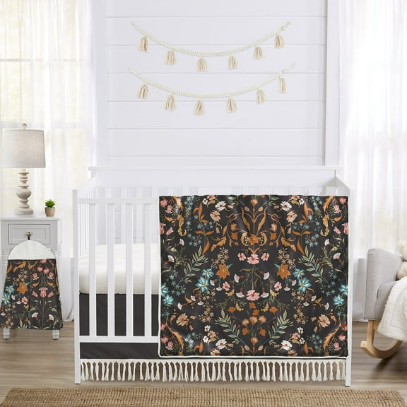 Sweet Jojo Designs Boho Floral Wildflower Orange Black Blue 4 Piece Crib Bedding Set