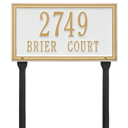 Double Line Plaque - Standard Lawn - Two Line - White with Gold Letters