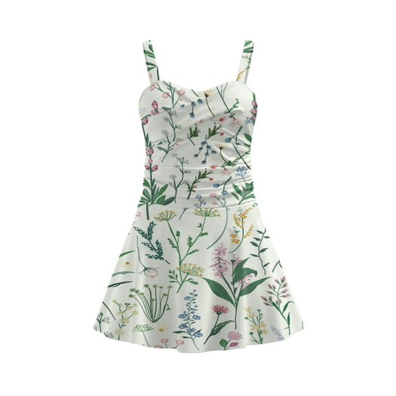 Vintage floral One Piece Swimdress Swimsuits for Women Tummy Control Swim Dresses Skirt Bathing Suit XS