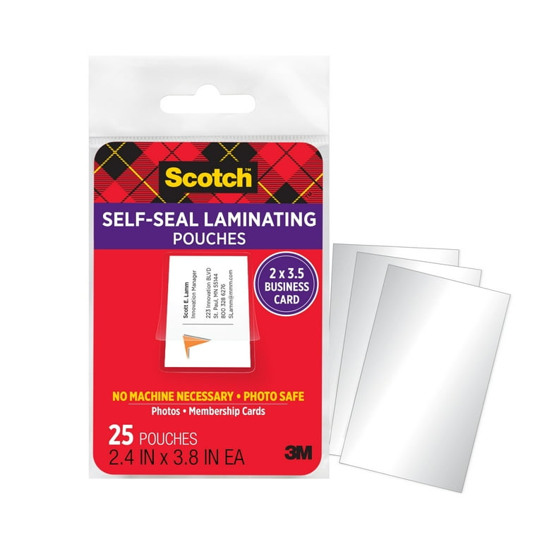 (2 pack) Scotch Self-Sealing Laminating Pouches, 25 Count, 2" x 3.5", 9.5  Mil