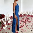 thumbnail image 5 of Women's One Shoulder Ruched Satin Maxi Dress, Solid High Side Slit Slimming Flowy Midi Long Date Night Dress Blue XL(XL), 5 of 6