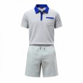 thumbnail image 5 of hotojiny Mens Summer Track Suits 2 Piece Shorts Sets Stylish Colorblock Short Sleeve Golf Shirt Bermuda Shorts Sweatsuit Outfits(Gray,3X-Large), 5 of 5
