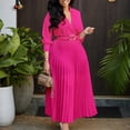 thumbnail image 2 of AURA Women’s A Line Midi Dress Turn Down Collar Long Sleeve High Waist Pleated With Belt S XXXL, 2 of 6