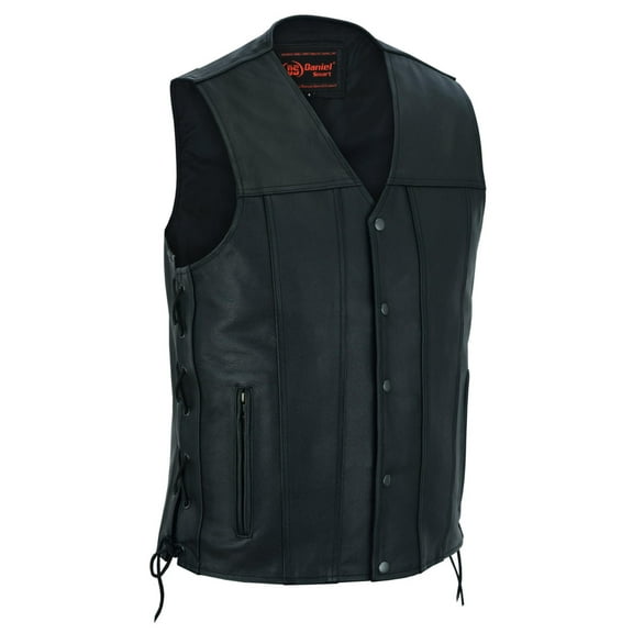 Daniel Smart ST to 8XLT biker vest for men Premium Motorcycle Leather Vest with Side laces, Tall Design