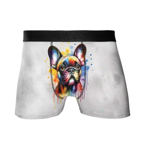 Watercolor Drip French Bulldog Pop Art Colorful Portrait Artwork All Over Print Boxer Briefs Underwear for Men Dad Dog Lover Gifts - 01009