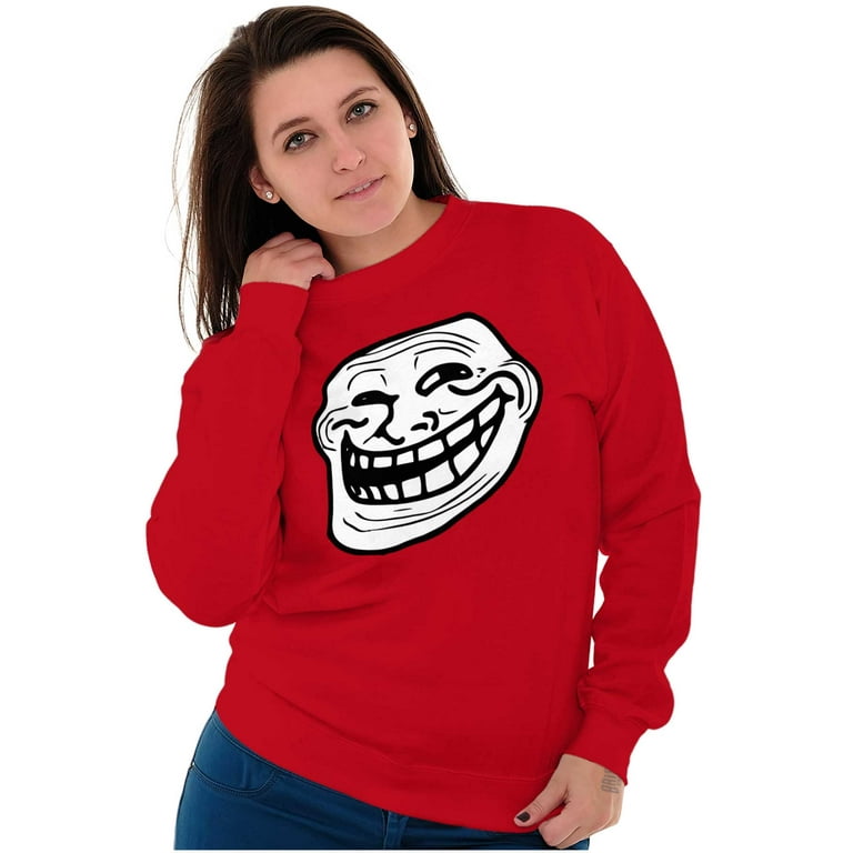 Troll Face Smiley Internet Funny Meme Gift Womens or Mens Crewneck