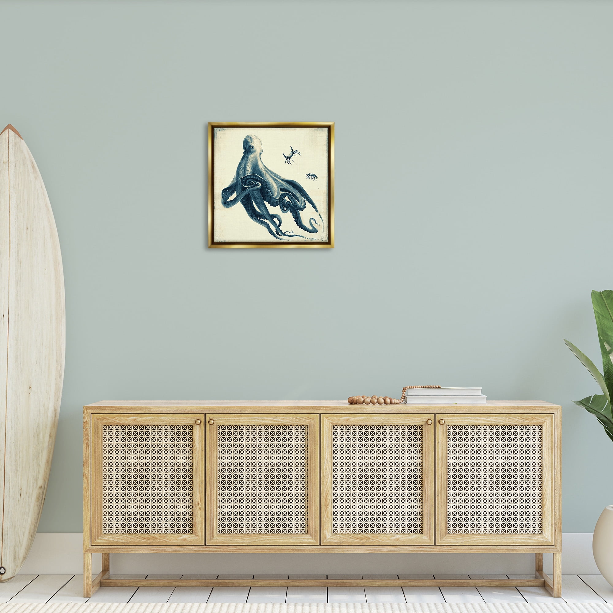 Stupell Industries Octopus & Sea Critters Animals & Insects Painting Gold Floater Framed Canvas Art Print Wall Art, 25 x 25