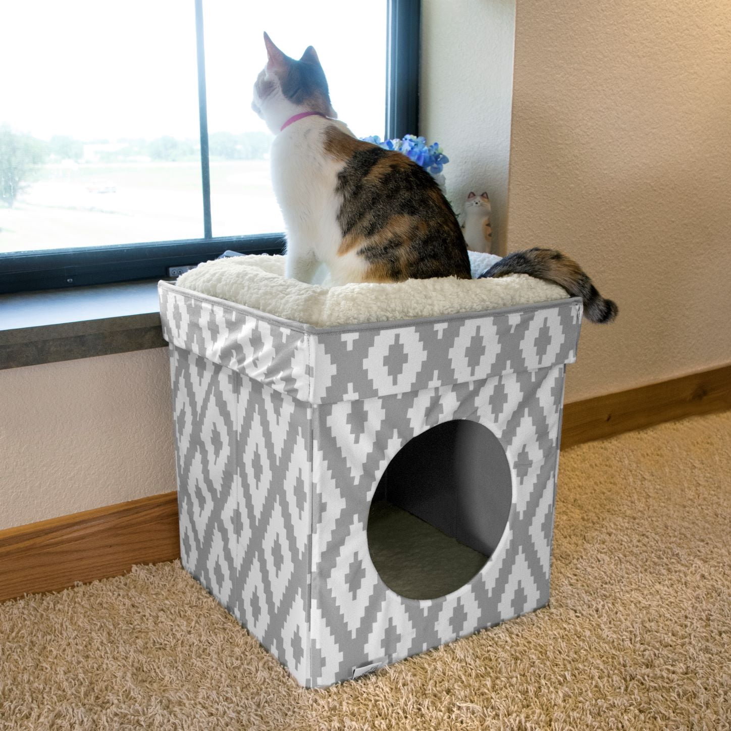 Kitty City Large Cat Bed, Stackable Cat Cube, Indoor Cat Condo and House, Gray, 19-in