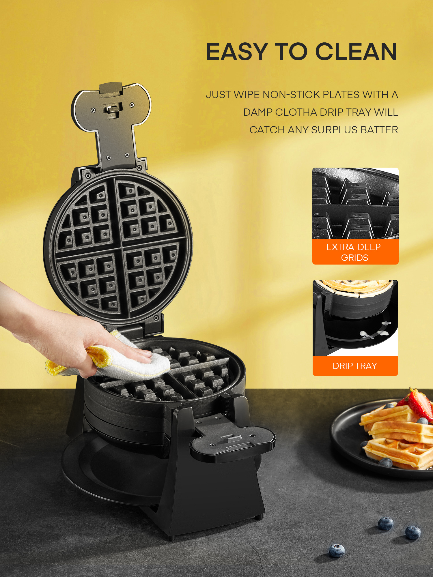 FOHERE Double Belgian Waffle Maker, 1400W photo 4
