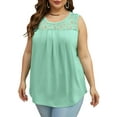 thumbnail image 2 of Summer Tank Tops for Women Loose Fit Pleated Tunics Scoop Neck Sleeveless Lace Tops Curved Hem Flowy Lake Green XL, 2 of 7