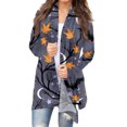 Women's Halloween Long Sleeve Cardigan Knit Sweater Pumpkin Cat Pattern