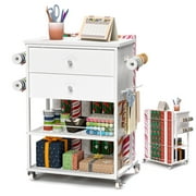 Crafit Gift Wrapping Table Craft Paper Storage Cart with 2 Drawers and Metal Shelves for Craft Room Gift Bags