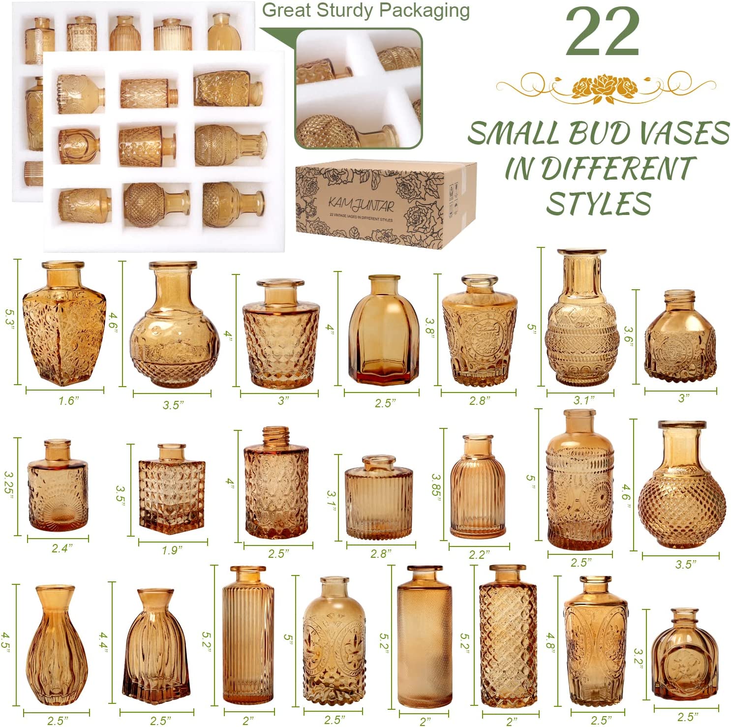 BTSD-home - Lot De 12 Petits Vases En Verre - Style Vintage Ambré - Pour Centre De Table Mariage Rustique Déco Maison - 5