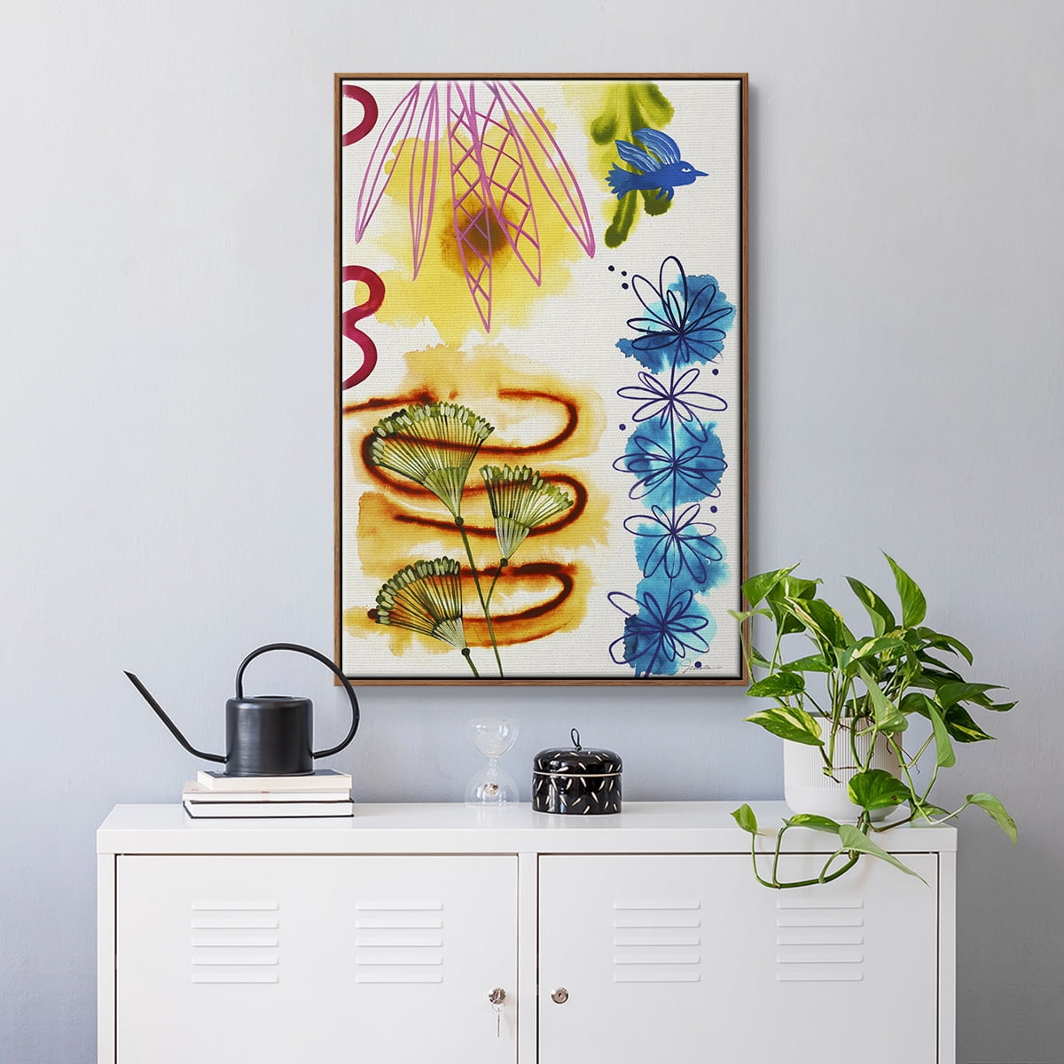 Flower Power I Framed Premium Gallery Wrapped Canvas - Ready to Hang - 27 x 41 - Walnut Floating Frame
