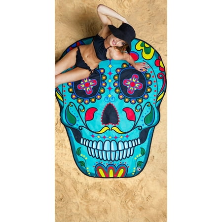 Giant Cute Sugar Skull Beach Towel, Oversized Beach Towel, Ulta-Soft Microfiber Towel, 5 Feet Wide, Washing Machine Friendly by BigMouth Inc