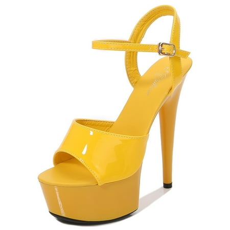 

Cathalem High Heels Thin Heels Waterproof Platform High Heeled Sandals Female Fashionshoes For Women Vegan Sandals Women Yellow 8