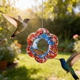 thumbnail image 3 of Rewenti Hanging Flower-Shaped Stained Glass Hummingbirds Feeder Hand-Painteds Polka Dots Glass Designs Outdoor Garden Nectars Station with Perchs Rings, 3 of 6
