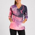 thumbnail image 6 of Scrub Tops Women Print Premium Vintage Nurse Uniforms Fashion 3/4 Sleeve V Neck Gradient Side Slits Scrub Tops Breathable Medical Workwear with Pockets Pink 2XL, 6 of 6