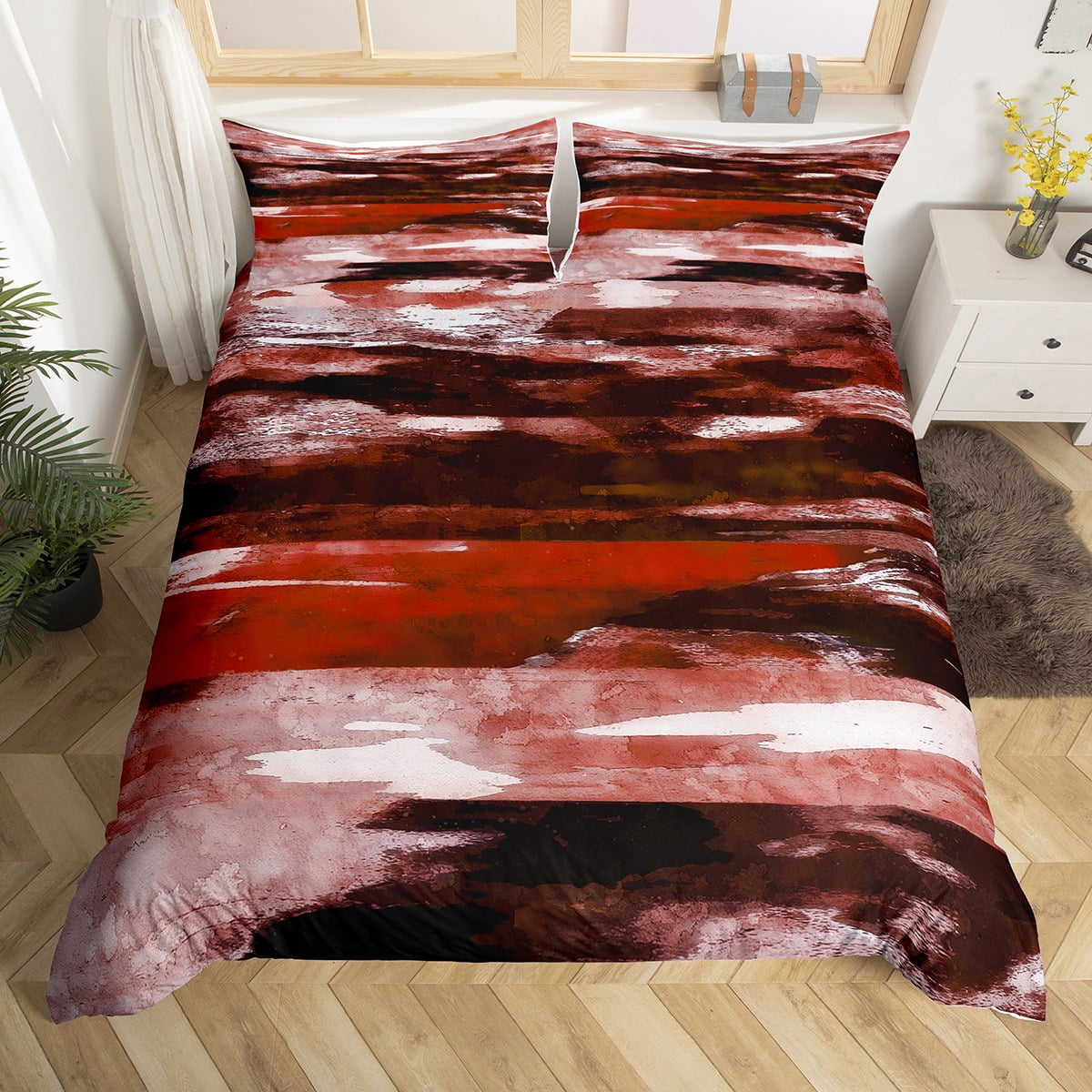 YST Scarlet Tie Dye Duvet Cover Queen Ombre Bedding Set, Black Abstract