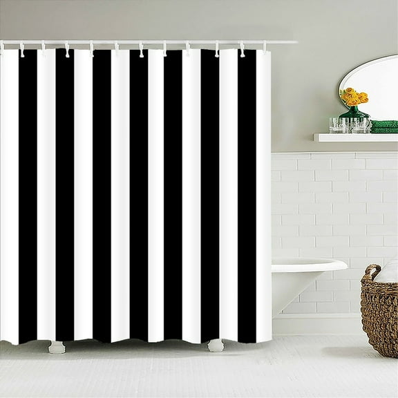 Black and White Striped Shower Curtain With Waterproof Polyester Fabric Geometric Pattern Home Decor Bathroom Curtain