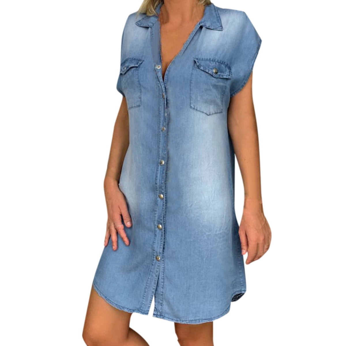 Women Sleeveless Casual Loose Denim Dress Ladies Summer Long Tops Blouse  Mini Shirt Dress - Walmart.com