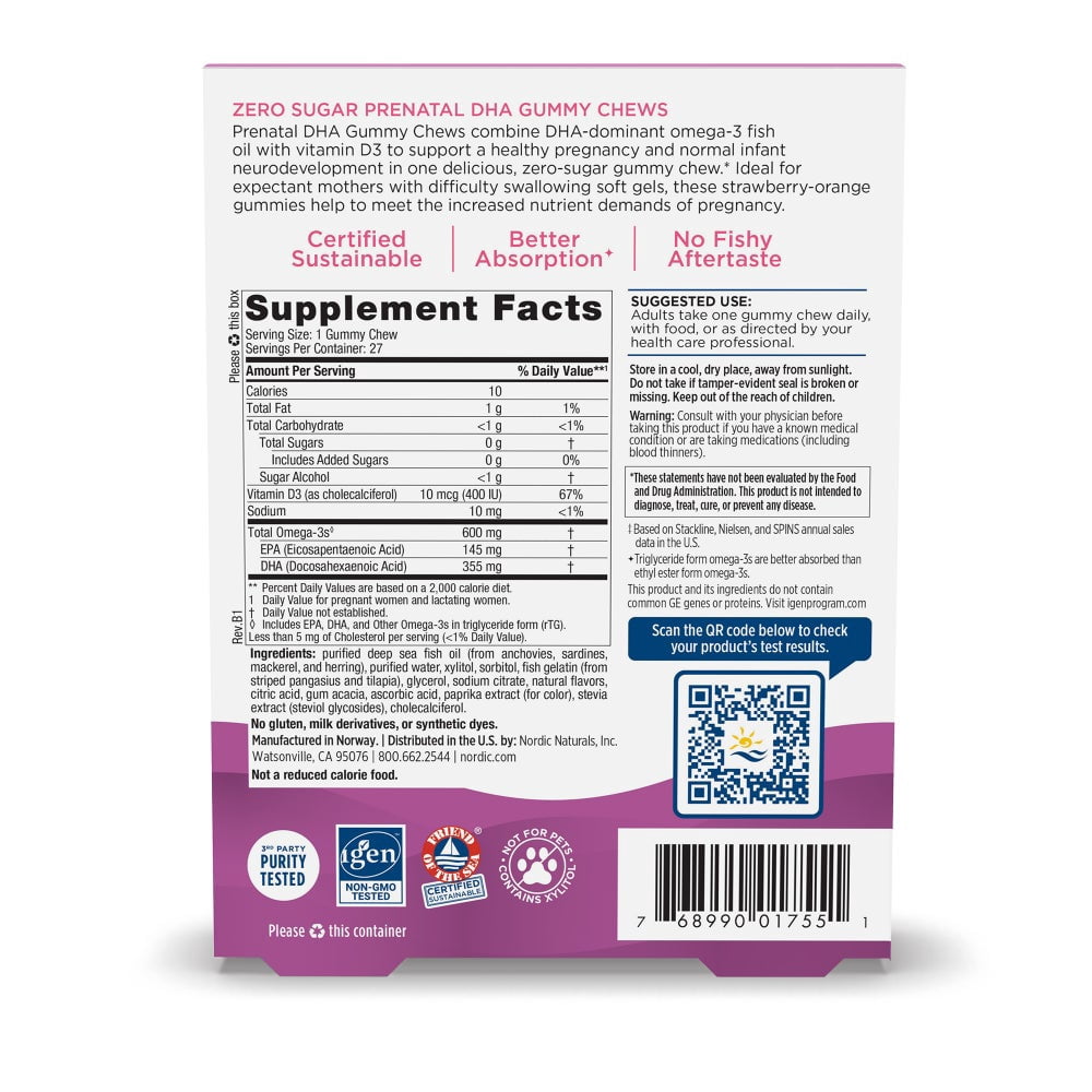 Nordic Naturals Zero Sugar Prenatal Gummy Chews - 27 Count