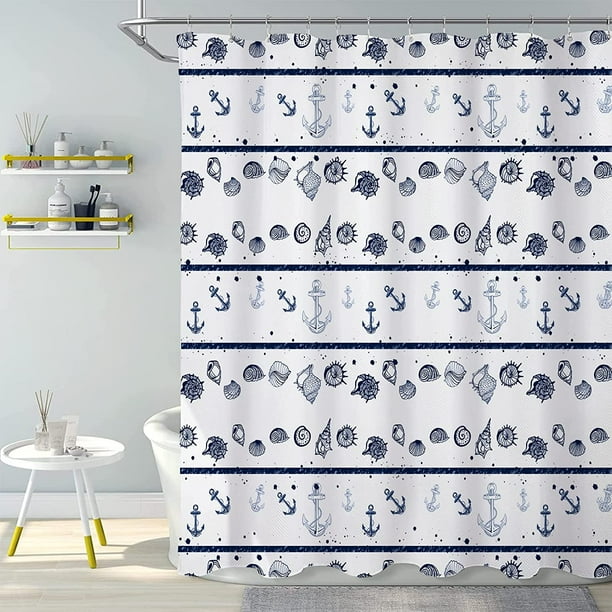SPXUBZ Nautical Shower Curtain,Blue and White Stripe Bathroom Navy