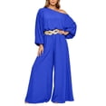 thumbnail image 2 of PBFRDSJ Women's Casual Off Shoulder Lantern Long Sleeve High Waist Wide Leg Jumpsuit With Braided Belt for Daily Vacation Party, 2 of 6