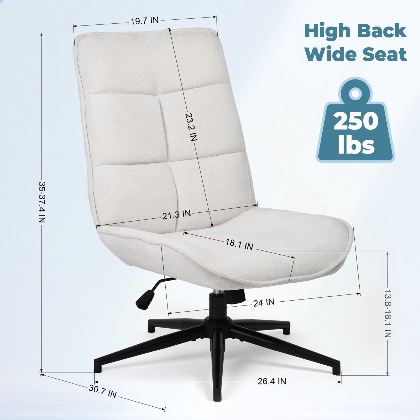 Homy Casa Office Desk Chair,  Adjustable Height 15° Tilt High Back Swivel Makeup Vanity Chair, Beige