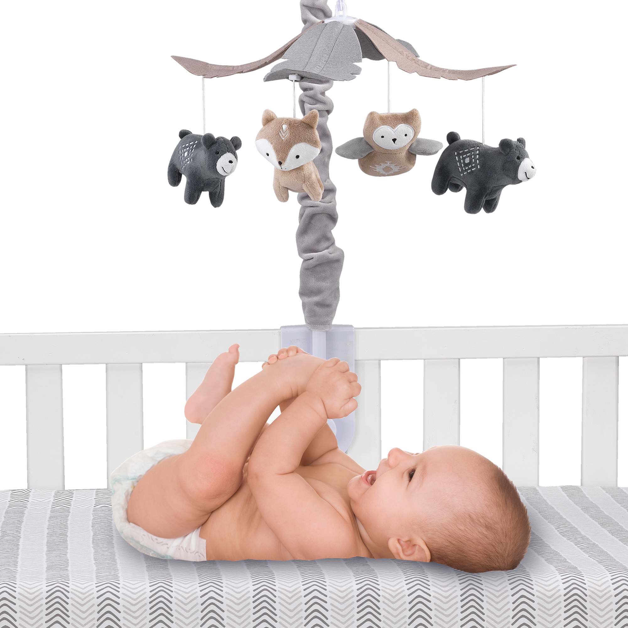 Lambs & Ivy Woodland Forest Musical Crib Mobile, Gray/Tan photo 2
