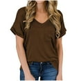 thumbnail image 5 of Oalirro Women's Tops, Tees & Blouses Birthday Present Women's Fashion Summer V Neck Leisure Short Sleeve Solid Tops Coffee, 5 of 7