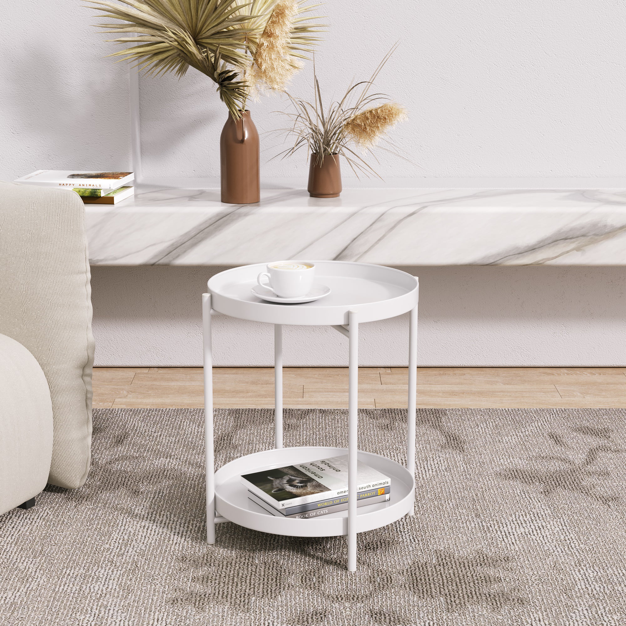 Jaxpety 2 Tier Metal Round Side Table End Table Modern Home Decor for