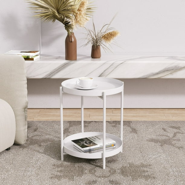 Jaxpety 2 Tier Metal Round Side Table End Table Modern Home Decor for