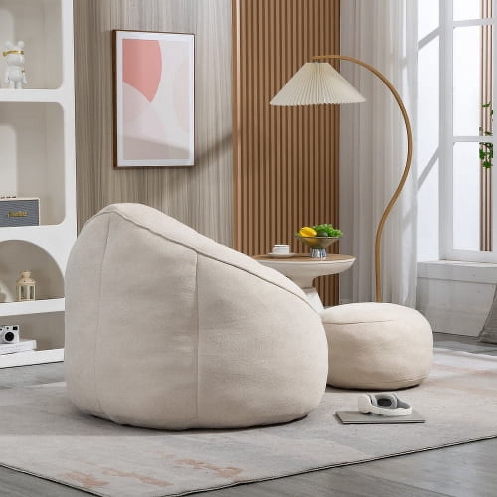 BSHTI 40"Bedding Bean Bag Sofa Chair,High Pressure Foam Bean Bag Chair,Adult Material with Padded Foam Padding Compressed Bean Bag With Footrest-Beige