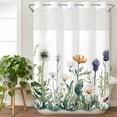 thumbnail image 3 of Spring Summer Floral No Hook Shower Curtain Waterproof, Bathroom Curtains with Snap in Liners and See Through Top Window, Farmhouse Botanical Flowers Hotel Style Bathtub Curtains Shower 60"Wx72"L, 3 of 8