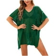 thumbnail image 2 of Njoeus Women Summer Swimsuits Cover Ups Crochet Hollow Out Bathing Suit Short Sleeve V-Neck Bikini Coverup Loose Beach Cover Up for Swimwear (A), 2 of 6