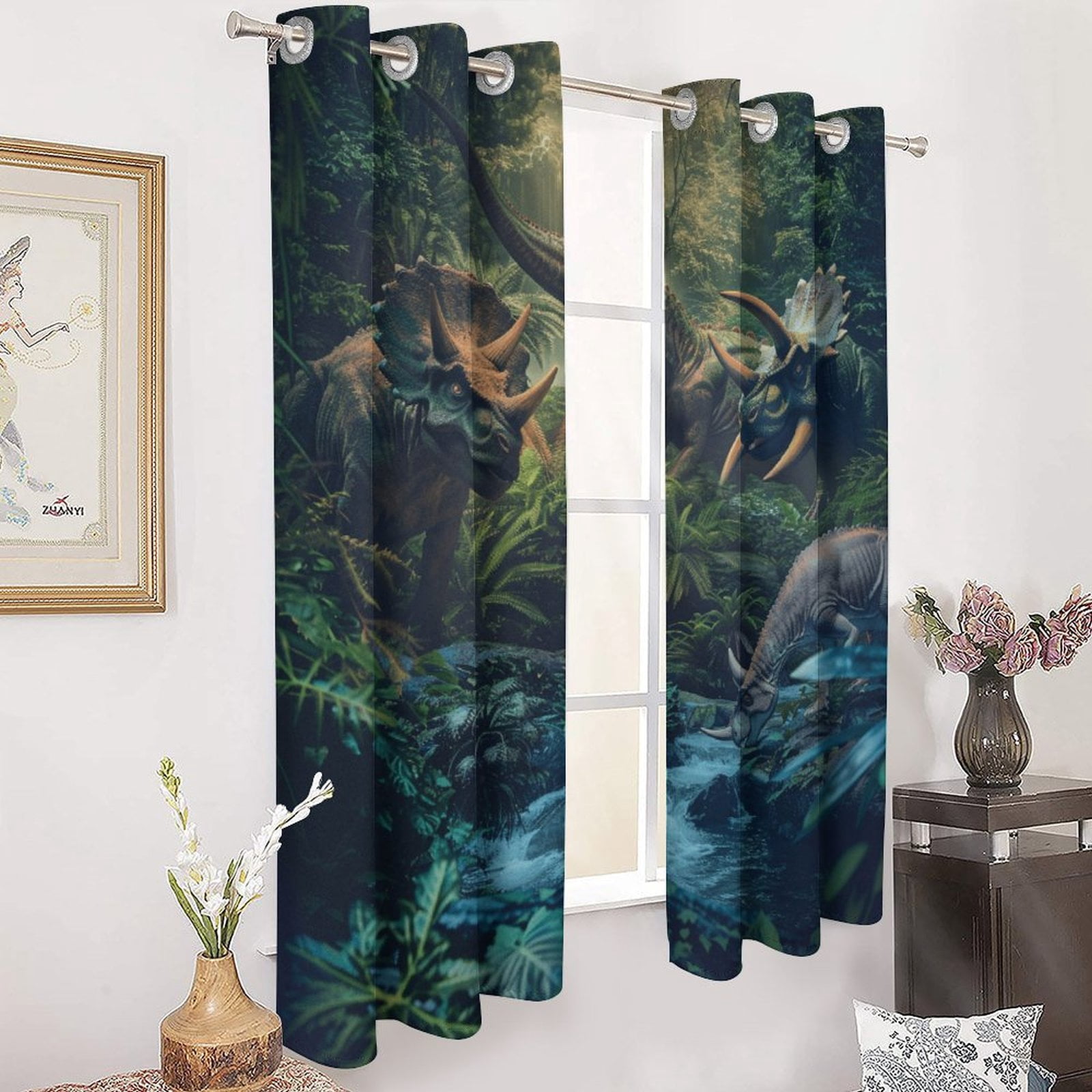 Blackout Curtains for Bedroom Jurassic Dinosaur Full Room Darkening Grommet Curtains for Living Room,Thermal Insulated Ombre Drapes