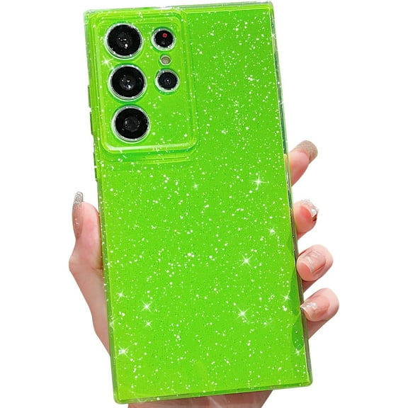Compatible with for Samsung Galaxy S23 Ultra Case,Cute Neon Bright Color,Glitter Bling Thin Slim Shockproof Silicone Sparkly Case, Soft TPU Phone Case for Women Girl-Green