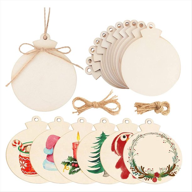 50 Piezas de Adornos Navideños de Madera para Hacer Tú Mismo, Grandes Rodajas de Madera Natural Pretaladradas con Agujeros, Círculos de Madera para Manualidades Navideñas