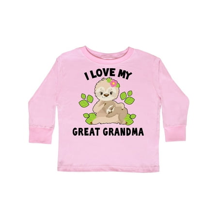 

Inktastic Cute Sloth I Love My Great Grandma with Green Leaves Gift Toddler Boy or Toddler Girl Long Sleeve T-Shirt