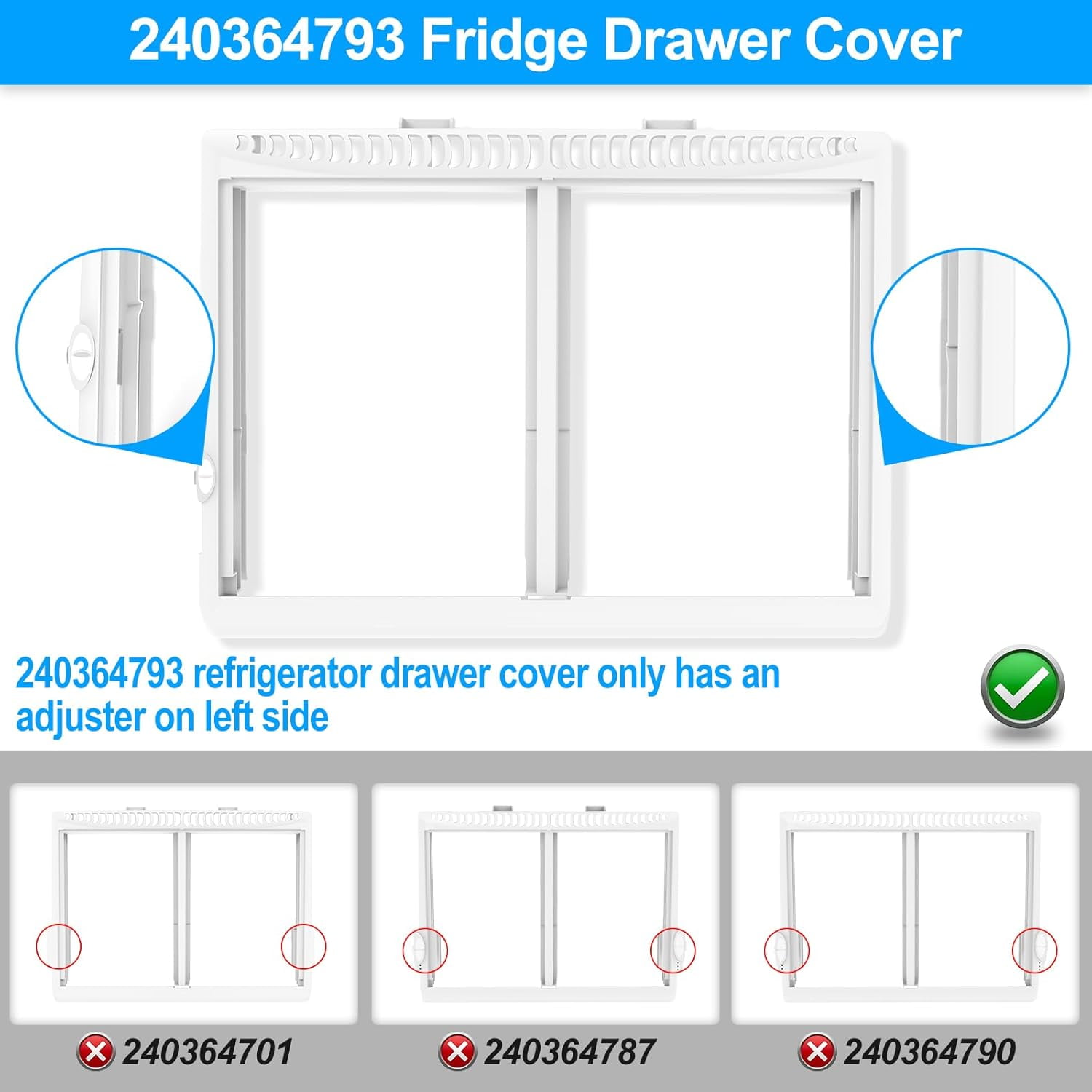 UPGRADED 240364793 Refrigerator Crisper Drawer Cover Frame – Compatible with Frigidaire 240364713, 240364763, 240364786 & More