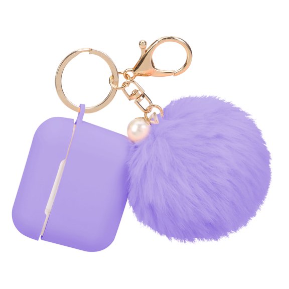 Protective Case Cover for Airpods Pro Charging Case, Upgraded Air Pods 3 Silicone Case Skin Newest with Soft Cute Fur Ball Pom Pom Keychain Kit