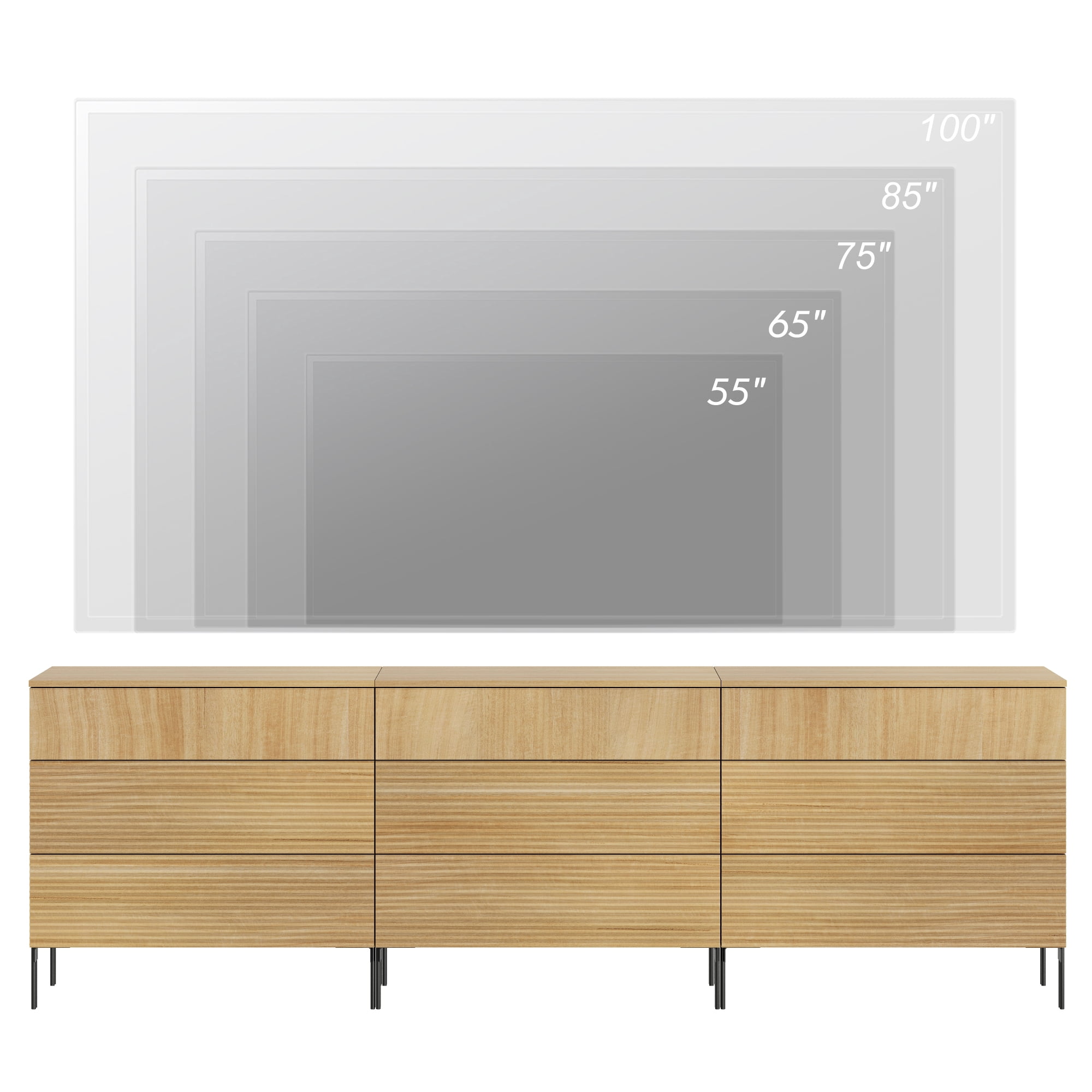 Modern 9 Drawer Dresser TV Stand for TVs up to 100 Inch, Reeded Entertainment Center, Wood TV Console with Storage for Living Room
