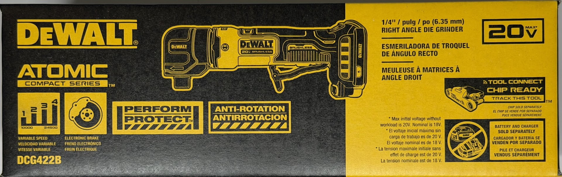 DEWALT 20V MAX ATOMIC Brushless Cordless 1/4 in. Right Angle Die Grinder (Tool Only) - DCG422B