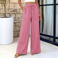 thumbnail image 6 of Yungyresw Gingham Pants Women Elastic Drawstring Waist Lightweight Casual Pants Straight Wide Leg Plaid Lounge Trousers Red XL, 6 of 8